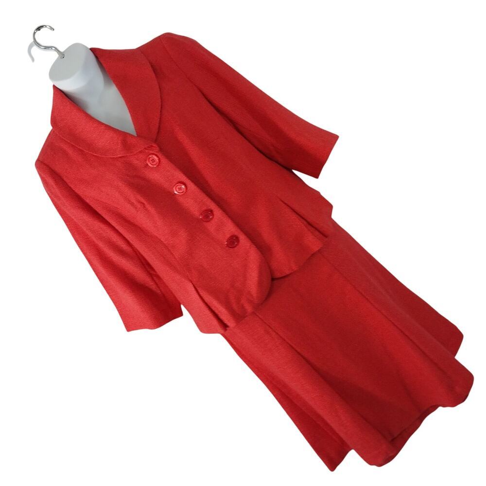 NWOT! CATO! PERSIMMON RED/ORANGE TEXTURED WEAVE SKIRT, JACKET SUIT! SZ 16W